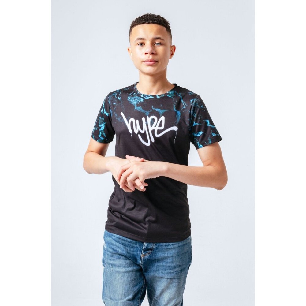 Hype Boys Black Blue Marble Fade T-Shirt Size 7-8